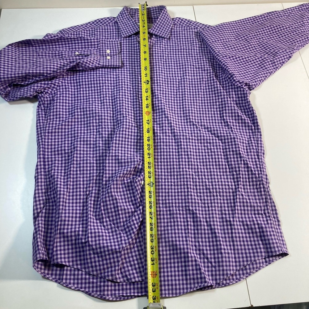 Brooks Brothers Oxford Shirt 16 32/33 (L/XL) Non Iron Purple Check Long Sleeve - Picture 6 of 7